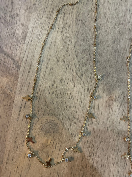 Cross and Stone Necklace (Gold)